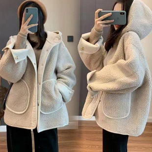 in stock autumn and winter maternity clothes new thickened hooded lambswool coat thickened double-sided velvet pregnant women windbreaker