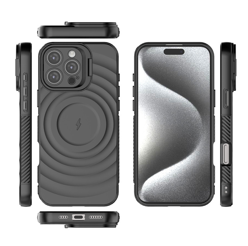 适用于苹果16Pro max波漾纹磁吸手机壳iPhone17镜头支架防摔软壳|undefined
