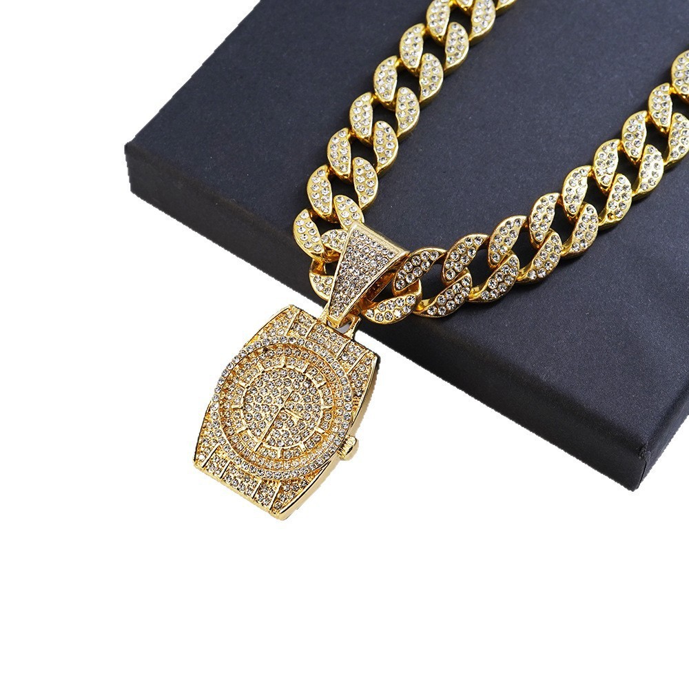 Reloj colgante personalizado de moda en Amazon Wish, colgante de reloj, joyería de cadena cubana de estilo hip-hop para discoteca.