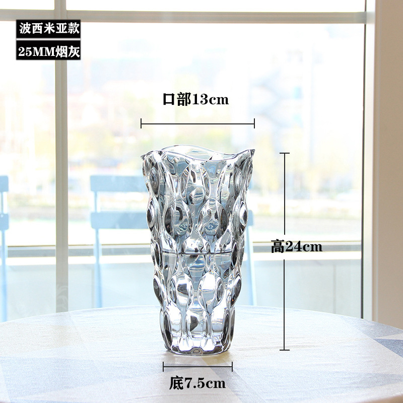Florero de cristal de Bohemia de lujo ligero de estilo europeo florero transparente de alto aspecto sala de estar arreglo floral decoración artesanía