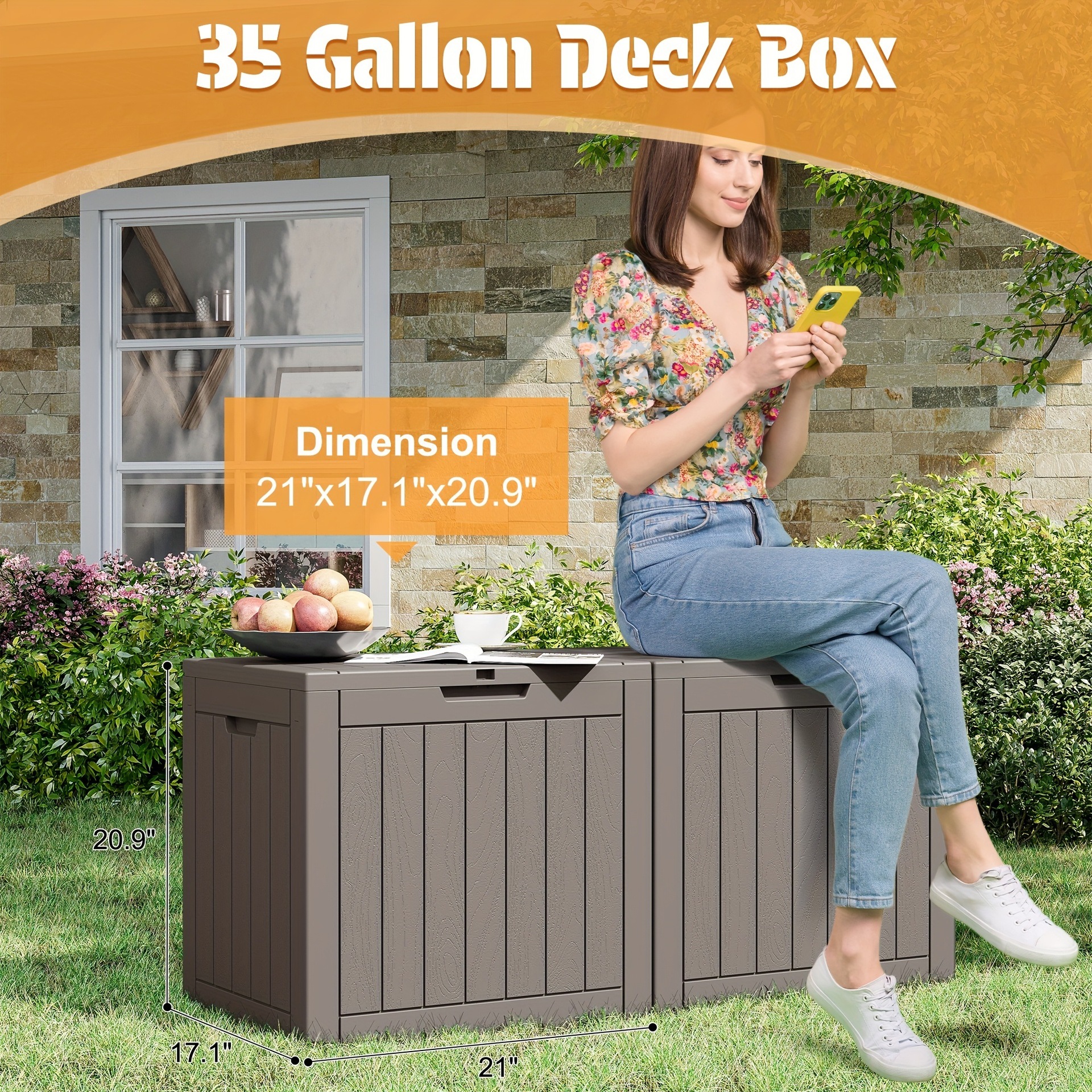 35 Gallon Waterproof Outdoor Terrace Box With Lock Hole Storage Box