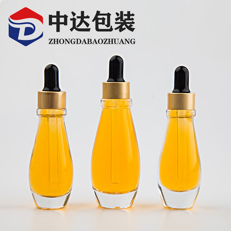 厂家直销15ml30ml透明玻璃瓶护肤品精华原液按摩精油滴管瓶