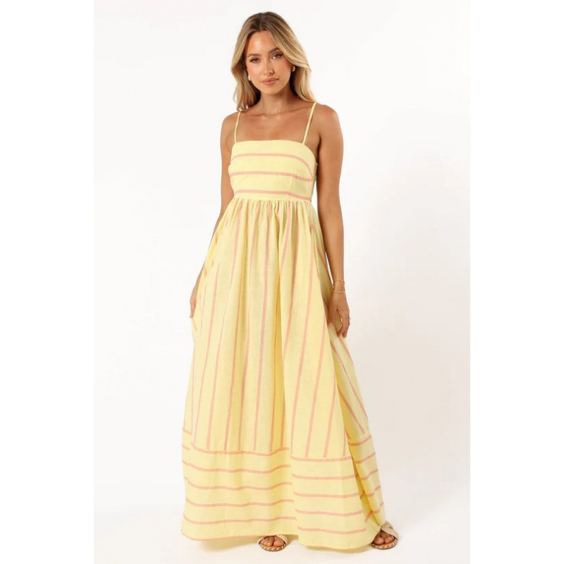 Women's Striped Sling Backless Dress Fresh Style Swing Model Spring Summer_ecoleips.com