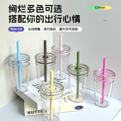 新登場！可愛いピンク系プラスチック製ミルクティーカップ、キティちゃん柄ストロー付き、大容量で持ち運びに便利なウォーターカップ