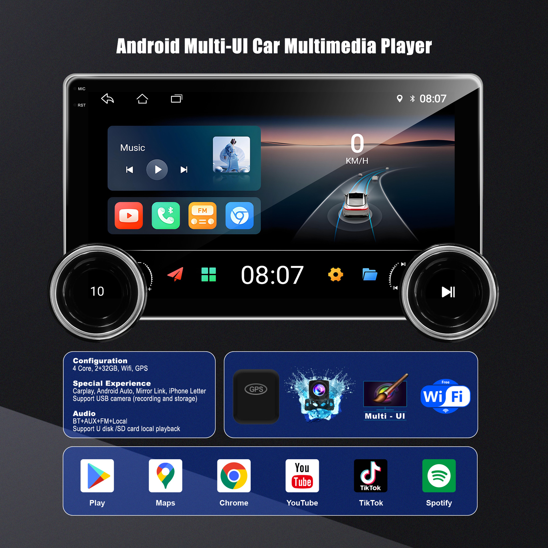 Cross-Border 10.1inch Dual-Knob Car Navigation Mp5 Player Wireless Carplay Car Android Navigator