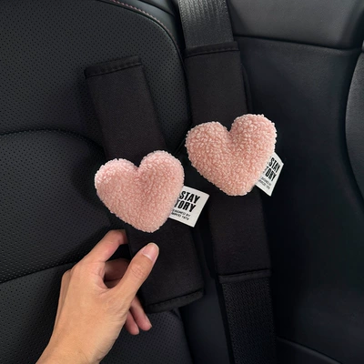 Sürətlər qutusu və əl tormozu başlıqları | cover car creative cute - linen-black-shoulder-pads-plush-pink-hearts-two