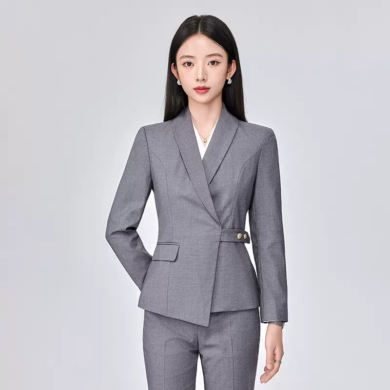 灰色西装套装女2025新款早秋修身显瘦职业正装西服外套工作服裤子