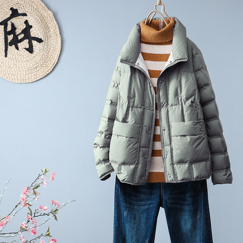 跨境轻薄羽绒服女冬季新款立领宽松白鸭绒外套女装韩版保暖轻盈潮
