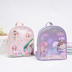 廠家批發新款亮片散粉時尚學生書包可愛卡通花精靈PVC印刷雙肩包