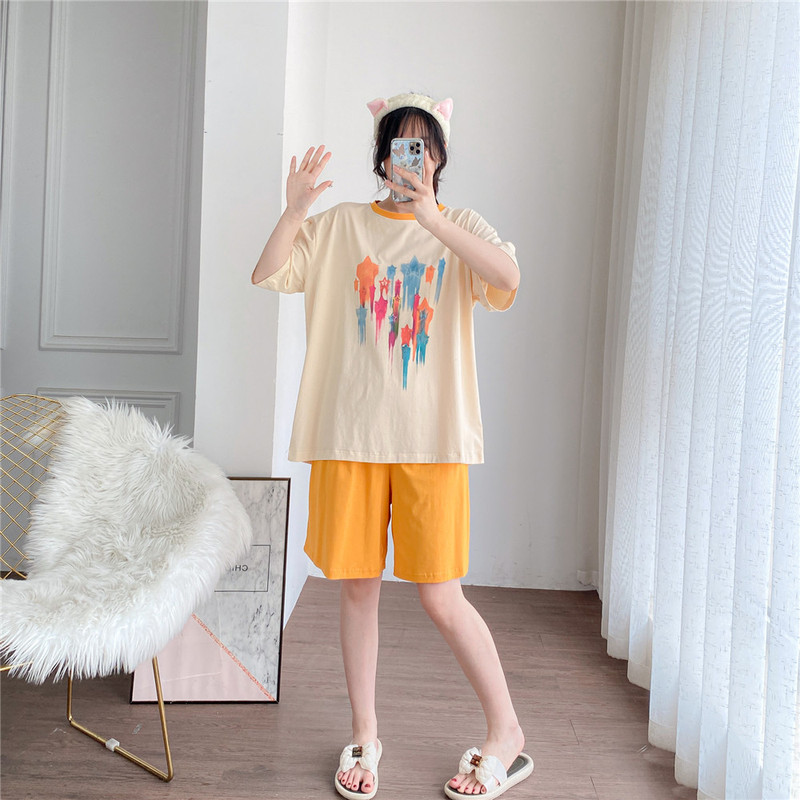 High-End Short-Sleeved Pajamas for Women Summer Thin Breathable Cotton Home Clothes Loose Large Size Fat mm 100kg Set