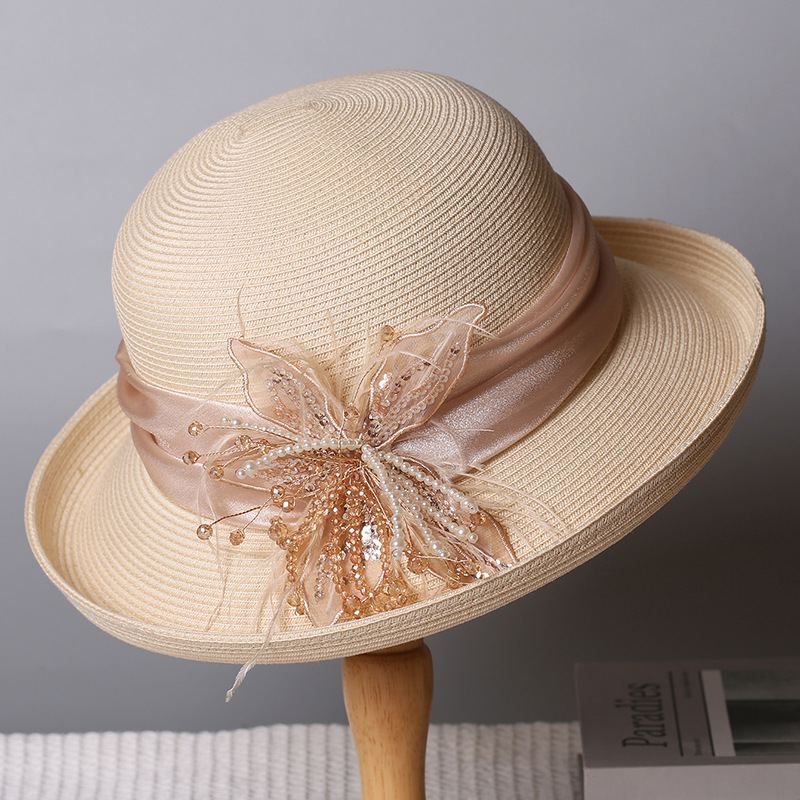 French Luxury Rolled-Edge Bucket Hat For Women, Summer Sun Protection Straw Hat, Elegant Beach Vacation Sun Hat Wholesale - Thumbnail 7