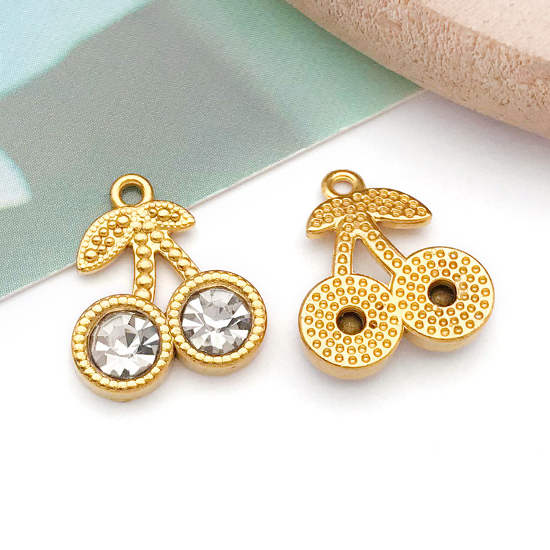 ステンレス鋼フレンチドットチェリーペンダント DIY かわいいネックレスブレスレットイヤリングジュエリーアクセサリー小さなペンダントヨーロッパとアメリカ|undefined