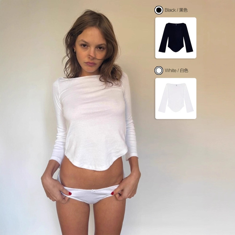 In-Stock Coucou White Three-Quarter Sleeve Top with Off-Shoulder Boat Neck, Short Lace Design, Black Vintage Bell Sleeves