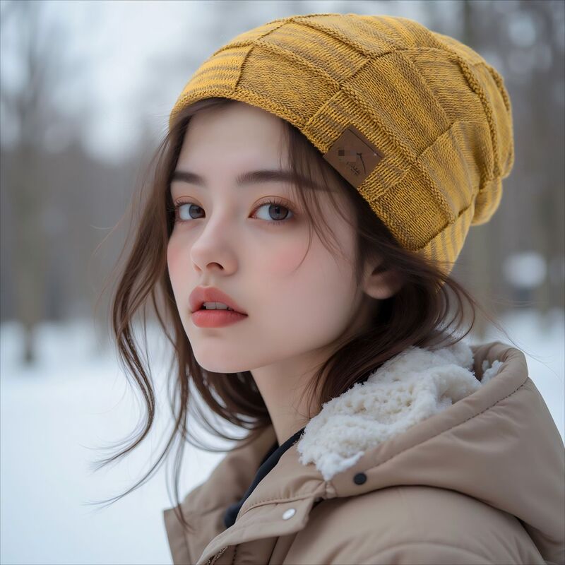 秋冬加绒混色百搭毛线针织帽保暖时尚套头帽欧美冬季女帽跨境|undefined