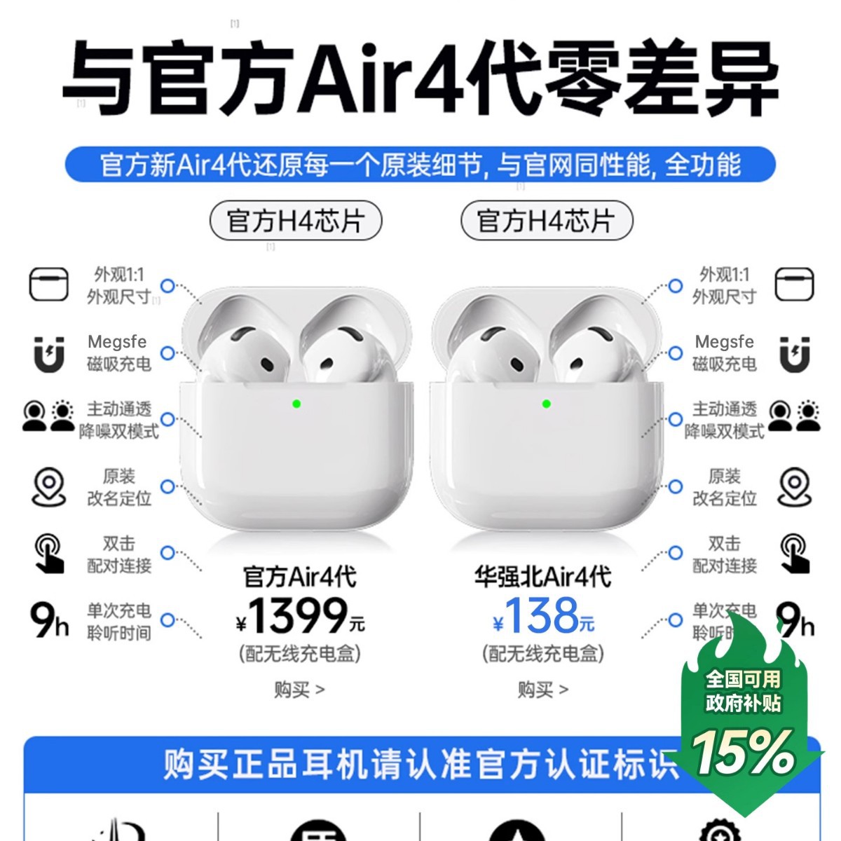 2025 New High-Quality Headphones Huaqiangbei Bluetooth Headset Air4 True Wireless Active Noise Reduction Four Original