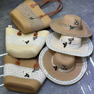 New French Casual Fashion Beach Vacation Versatile Large-Capacity Bag Hat Set with Three Complete Labels Manufacturer Wholesale