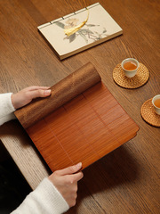 VHM7批發竹編席面桌旗大漆主人席中式復古茶席防水茶台墊布藝茶具