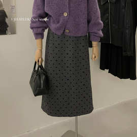 Y.JIA 伊嘉 秋冬韩系波点恋曲miu系波点蝴蝶结高腰a字半身裙3360
