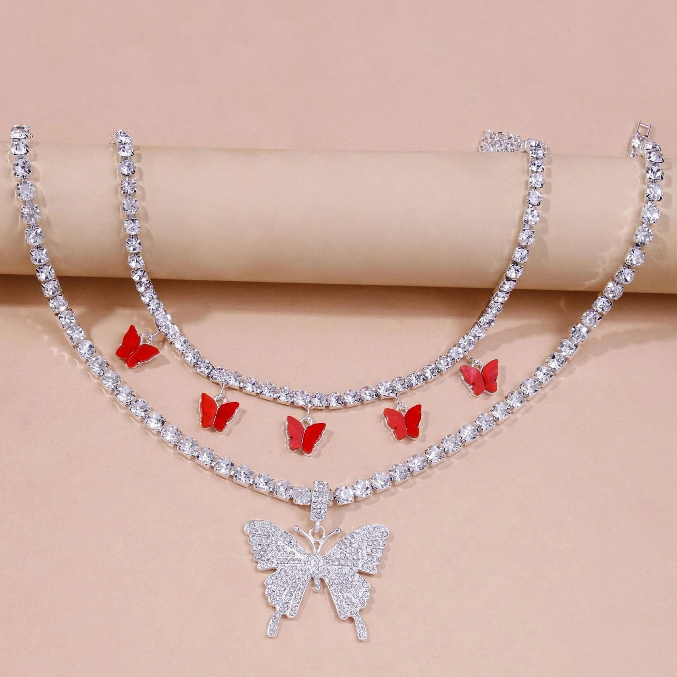 Mehrlagige Kristall-strasshalskette Für Damen Modeschmuck_voghion.com