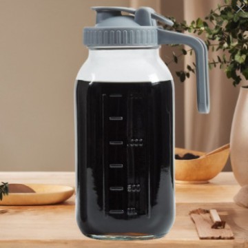 玻璃瓶64oz咖啡壶带翻盖和倾倒口密封水壶果饮壶带手柄梅森罐冷|undefined