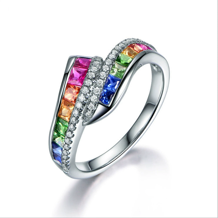 Organic sapphire ring with stone, diamond rainbow stone inlay, European style, 750 sample gold, with gem