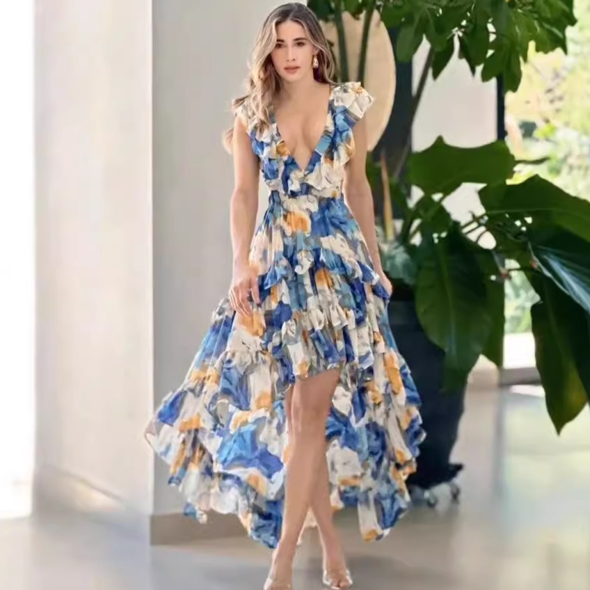2024 Summer New European And American Cross-Border Women's Bohemian Casual Style Fashion Printed Vacation Long_ecoleips.com