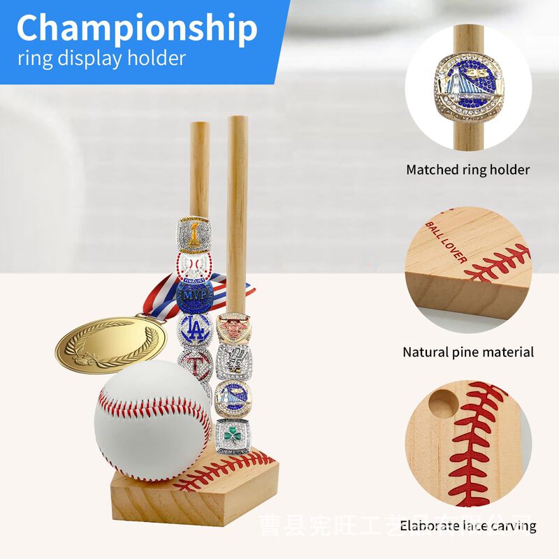 Wooden Championship Ring Rack Baseball Softball Tournament Display Ball Holder Stackable Desktop Jewelry Ring Holder