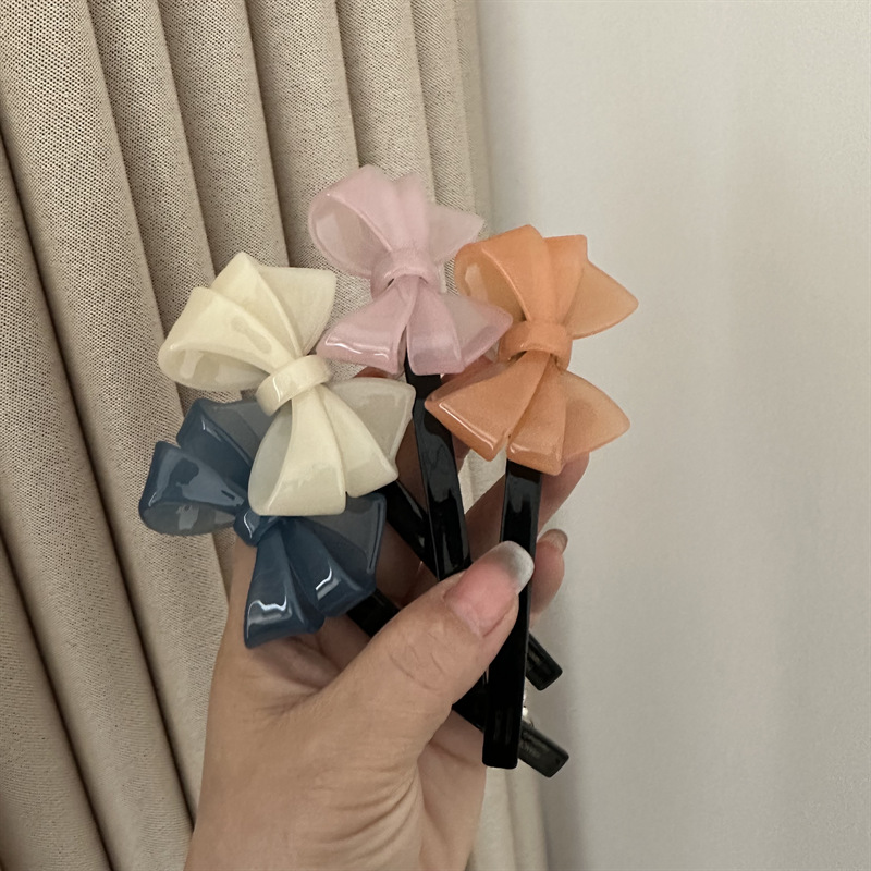 Simple Solid Color Jelly Color Three-Dimensional Bow Acetic Acid Gold Label Hairpin Spring Clip All-Match New Hair Accessories Clip_voghion.com