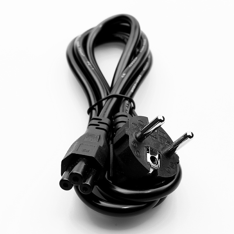 1.5m EU-standard two-prong power cable, monitor & laptop power connection cord, featuring a European-style plum blossom tail plug.