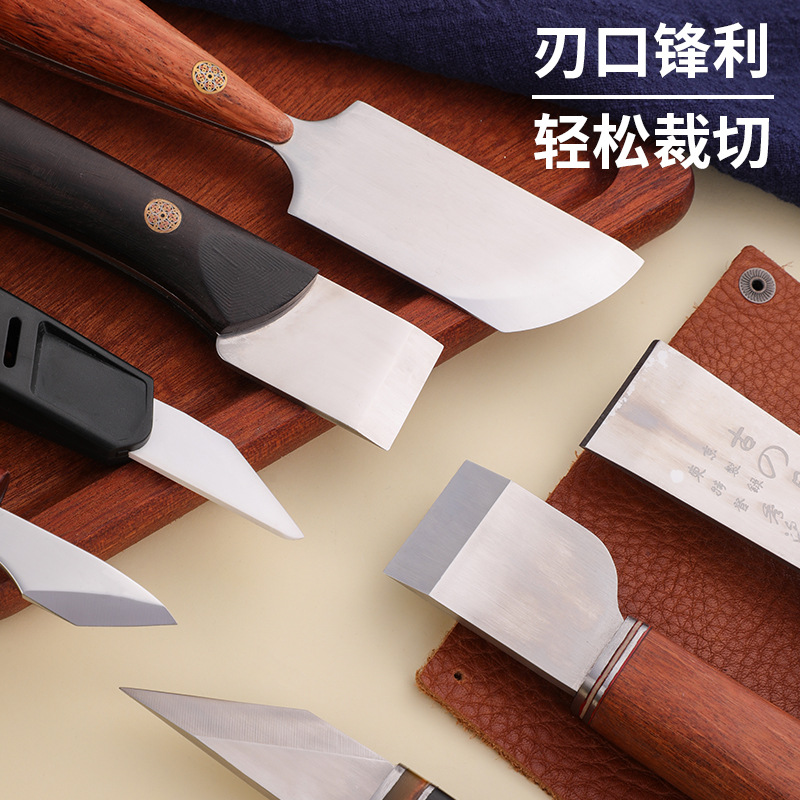 국경 간 나무 손잡이 스테인레스 스틸 가죽 아트 절단 가죽 칼 구유 브랜드 가죽 절단 나이프 가죽 DIY 절단 도구