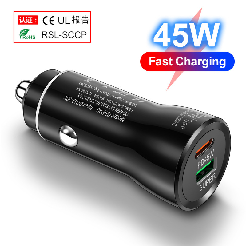 Pd45W Car Charger USB Type C Mobile Phone Charger Fast Charging Car Power Adapter
