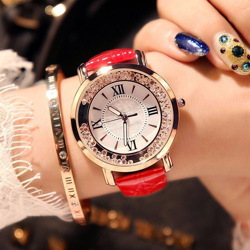 Trendy Lady Watch with Flowing Water Diamond Strap, Fashionable Casual Student Simple Strap Roman Numerals Watch