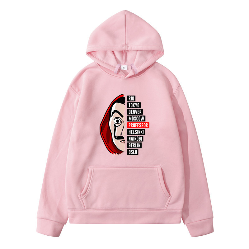 Wish Amazon nueva serie de televisión española la casa de papel impreso con capucha suéter hombres y mujeres de moda