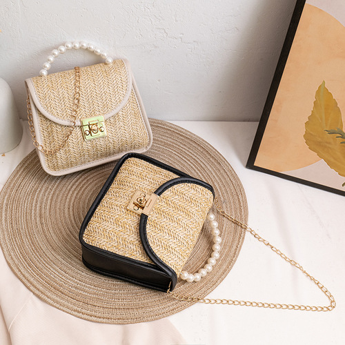 Pearl straw bag  new small bag wholesale mini bags versatile chain crossbody bag ladies handbag