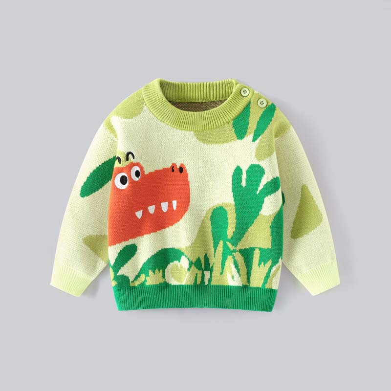 New Boys Knitted Pullover Children's Sweater Double Layer Autumn Children's Dinosaur Crewneck Wool Top Children's Wear