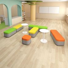 幼儿园培训机构商场拼色休息区大厅简约现代长条形办公沙发凳子