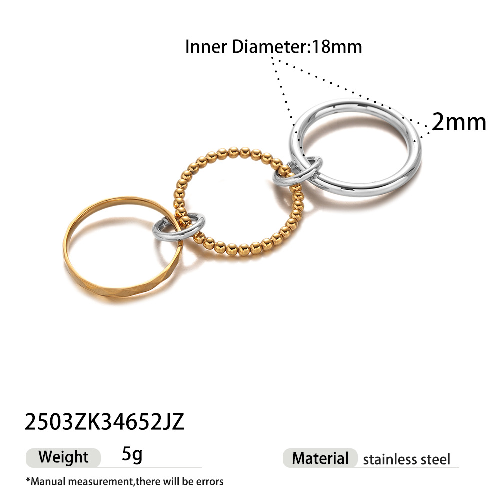 Tena anillo de capa múltiple de dos colores de acero inoxidable europeo y americano, tendencia de moda femenina, modelos calientes, joyas no decoloradas al por mayor