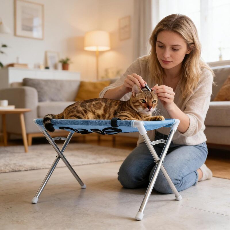 Foldable pet bathing hammock with stable metal bracket, multifunctional platform for home bathing and grooming Foldable pet bathing hammock with stable metal bracket, multifunctional platform for home bathing and grooming