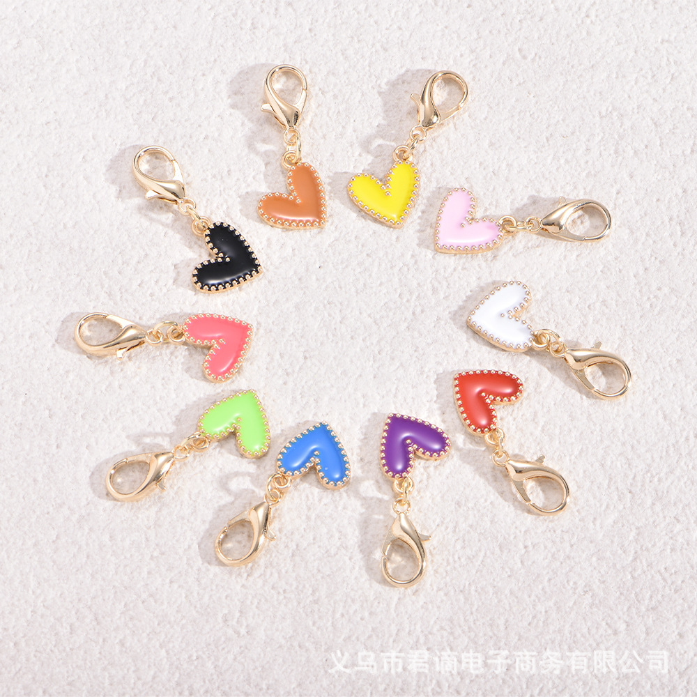 Cross-Border Hot-Selling Alloy Enamel Colorful Heart Pendant Small Charm Dopamine Decoration Earphone Charm Keychain