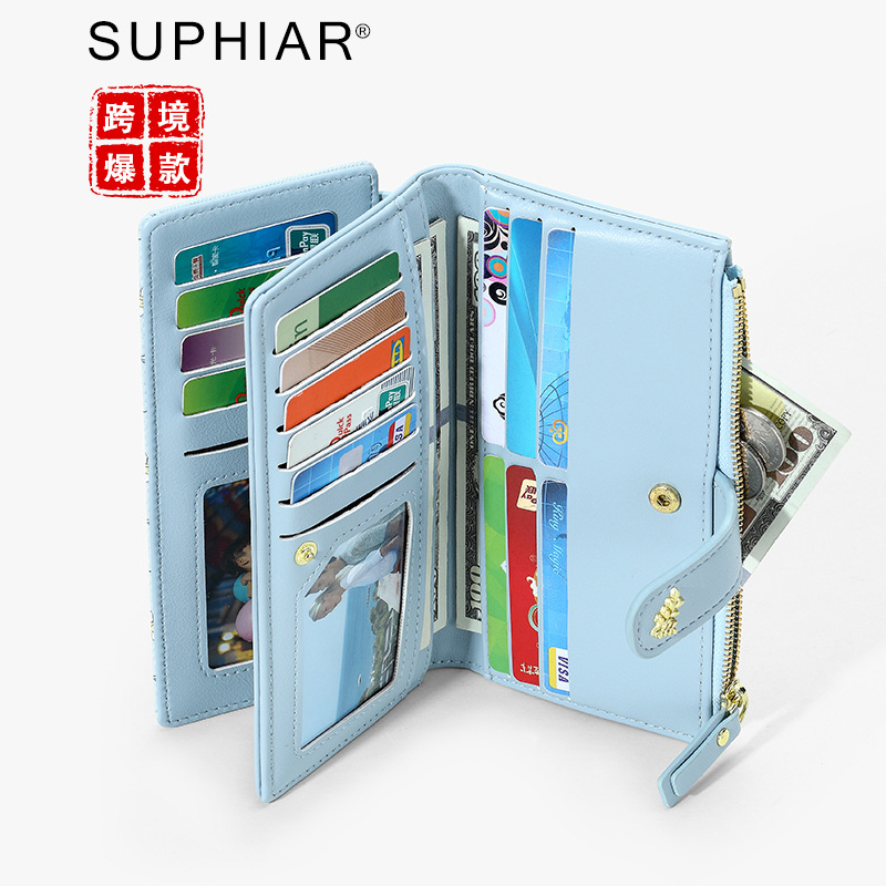 Cartera de cambio en una gran capacidad Pu billetera de mujer alta sensación de tres plegables billetera de cremallera en el viento largo