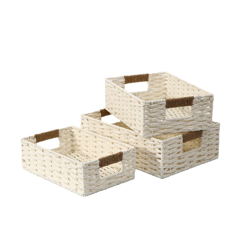 Cestas de almacenamiento japonesas escritorio casero tejido a mano caja de almacenamiento de escritorio juguetes caja de almacenamiento de libros caja de almacenamiento