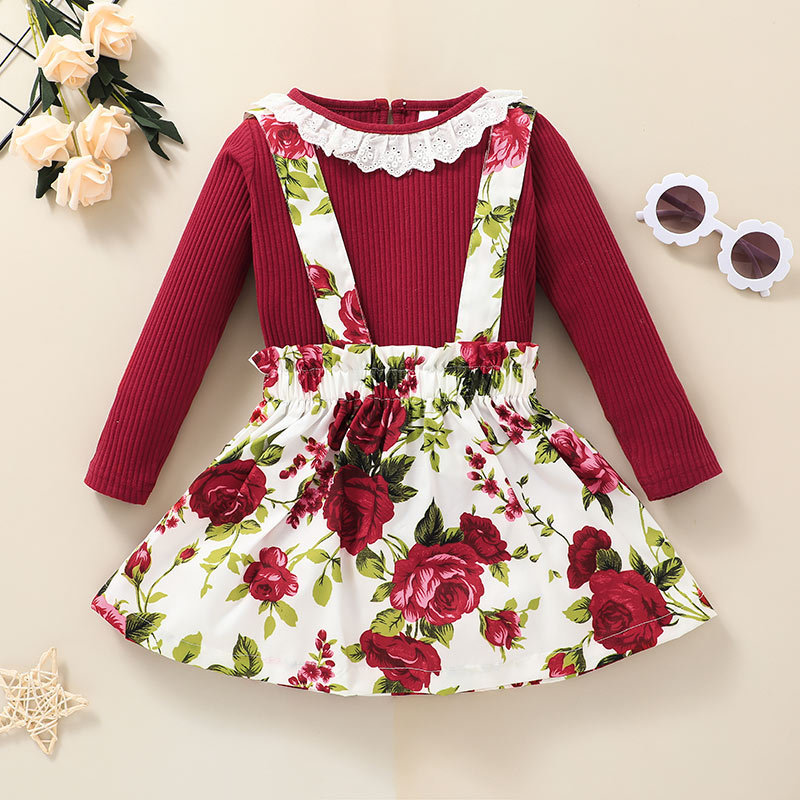 Fashion Children Long-sleeved Striped Blouse Printed Suspender Skirt Two-piece Wholesale Nihaojewelry display picture 2