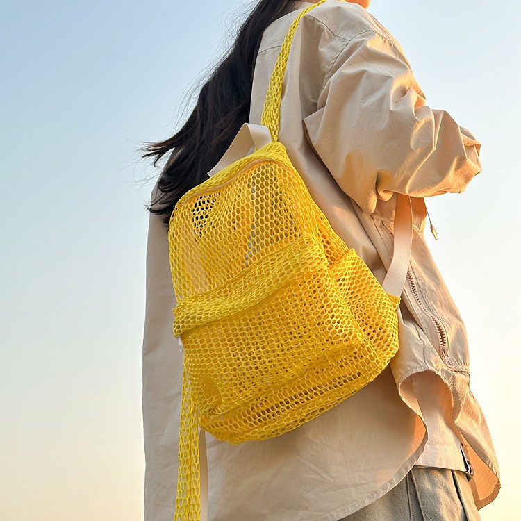 沙滩包网纱双肩包包女百搭透明包网眼布包夏外出轻便旅行透气背包