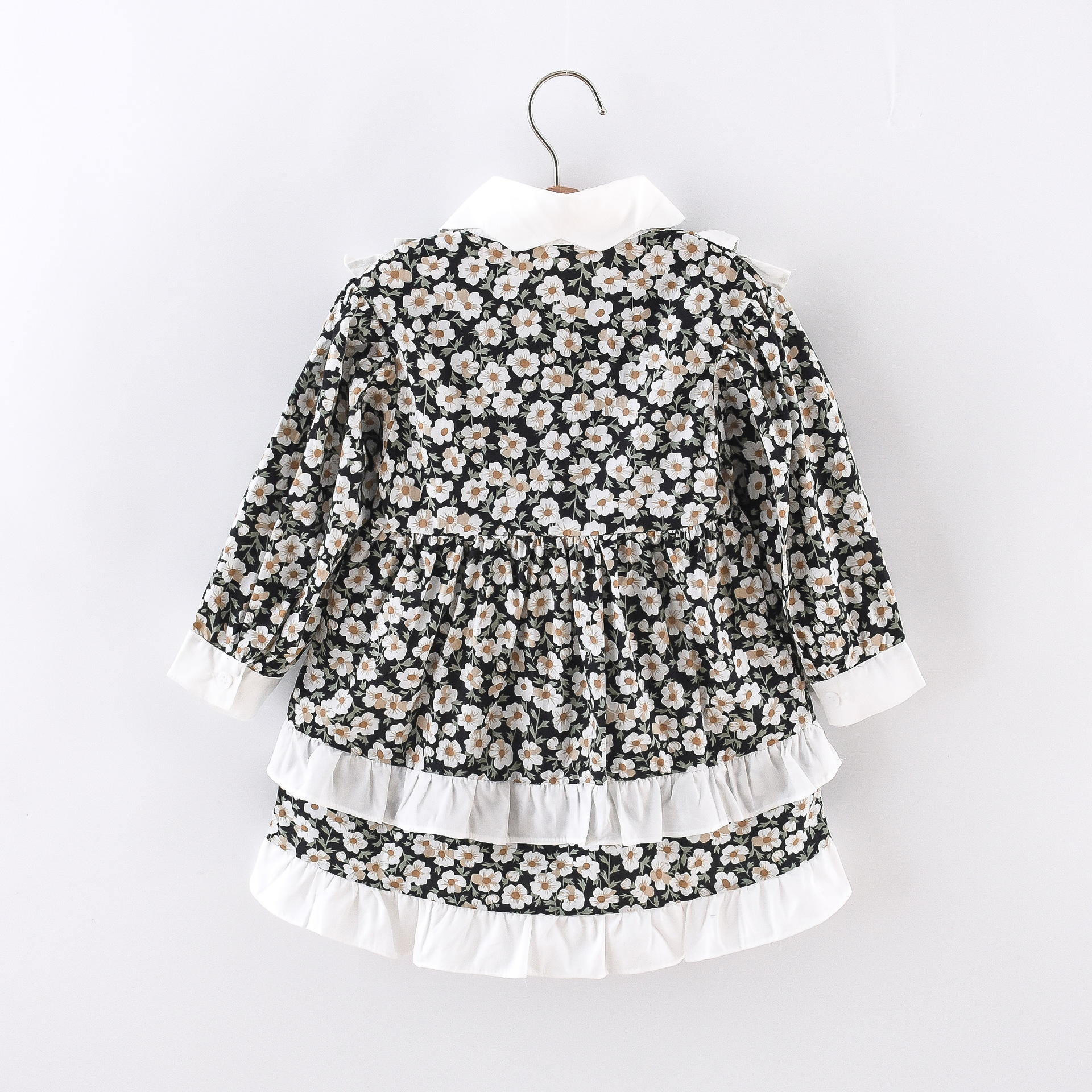 Children's clothing girls' dress 2024 Spring and Autumn new style lace patchwork doll collar Korean version long sleeved_voghion.com