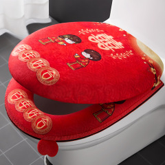 結婚トイレマット家庭用赤い座布団トイレカバーカラー印刷ジッパートイレマット汎用防水ウェディングトイレマット