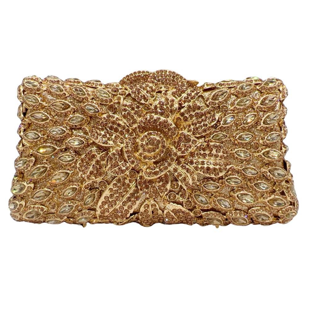Túi clutch nữ đính kim cương dạ tiệc phong cách Âu Mỹ — kim cương vàng trên nền vàng, Màu bạc, Màu xanh lá, Màu đen