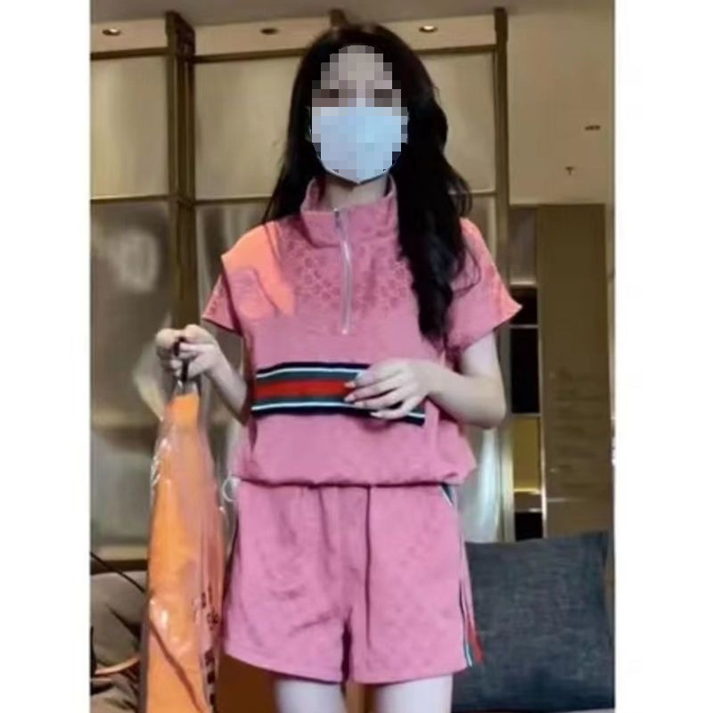 シングル/セットアイスシルクサマーカジュアルスポーツスーツレディーストレンディレトロ多用途外国風ママ服年齢軽減2点セット|undefined