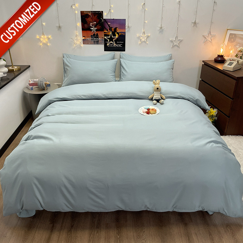 Juego de sábanas de algodón lavado cepillado de cuatro piezas, estilo primavera y otoño, color liso sencillo, juego de cama de alta gama, lujo personalizado al por mayor.