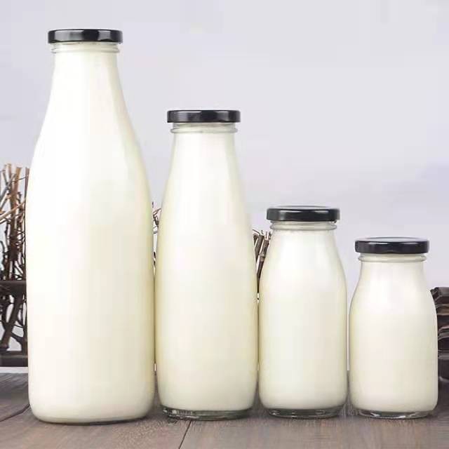 Fábrica al por mayor botella de leche de seda de 100ml 200ml botella de vidrio de leche fresca 250ml 500ml 1000ml ácido