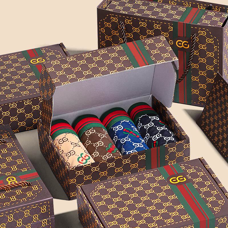 Men's Summer Ice Silk Straight Leg Shorts Cooling Breathable Thin Antibacterial Printed Four-Point Shorts Trendy Gift Box Set